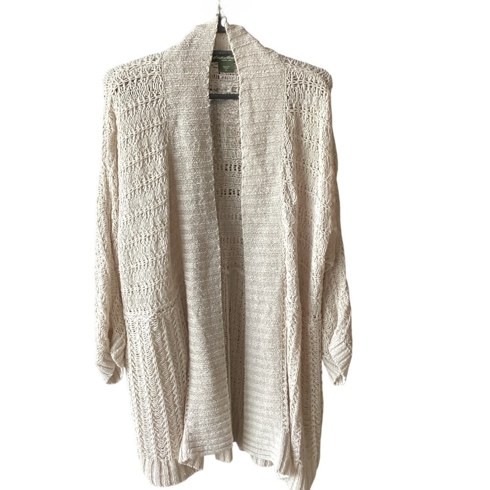Eddie Bauer Cream Open-Front 100% Linen Knit Sweater Cardigan Women’s Size XL - Picture 9 of 16